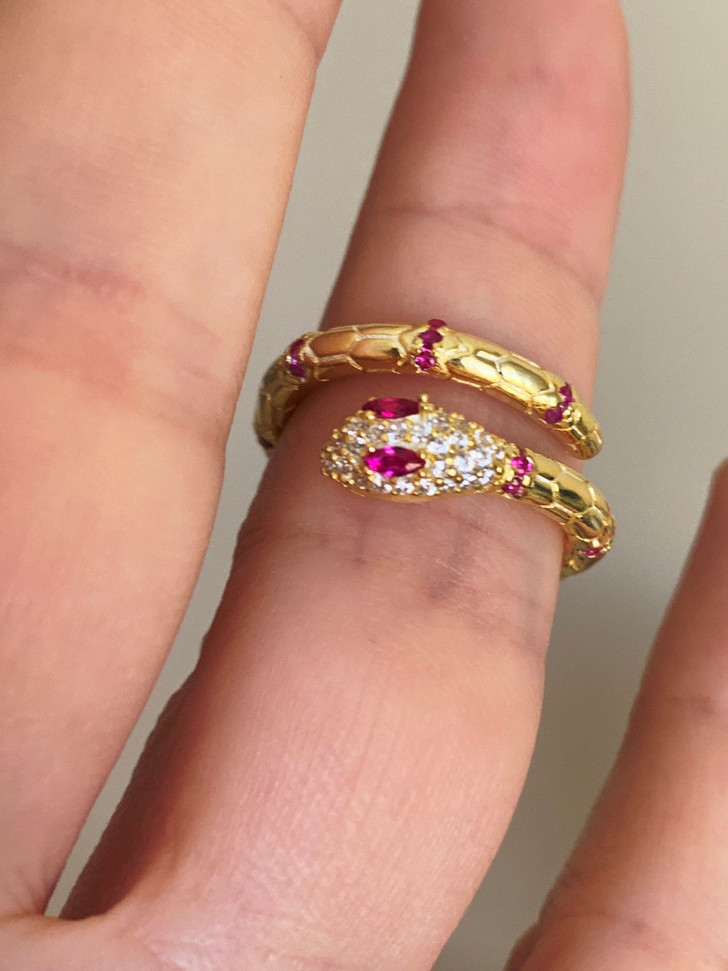 Open Snake Ring, Gemstone CZ Ring, Dainty Gold Ring, Spiral Snake Ring, Wrap Ring, Serpent Ring, Snake Jewelry, Adjustable Statement Ring