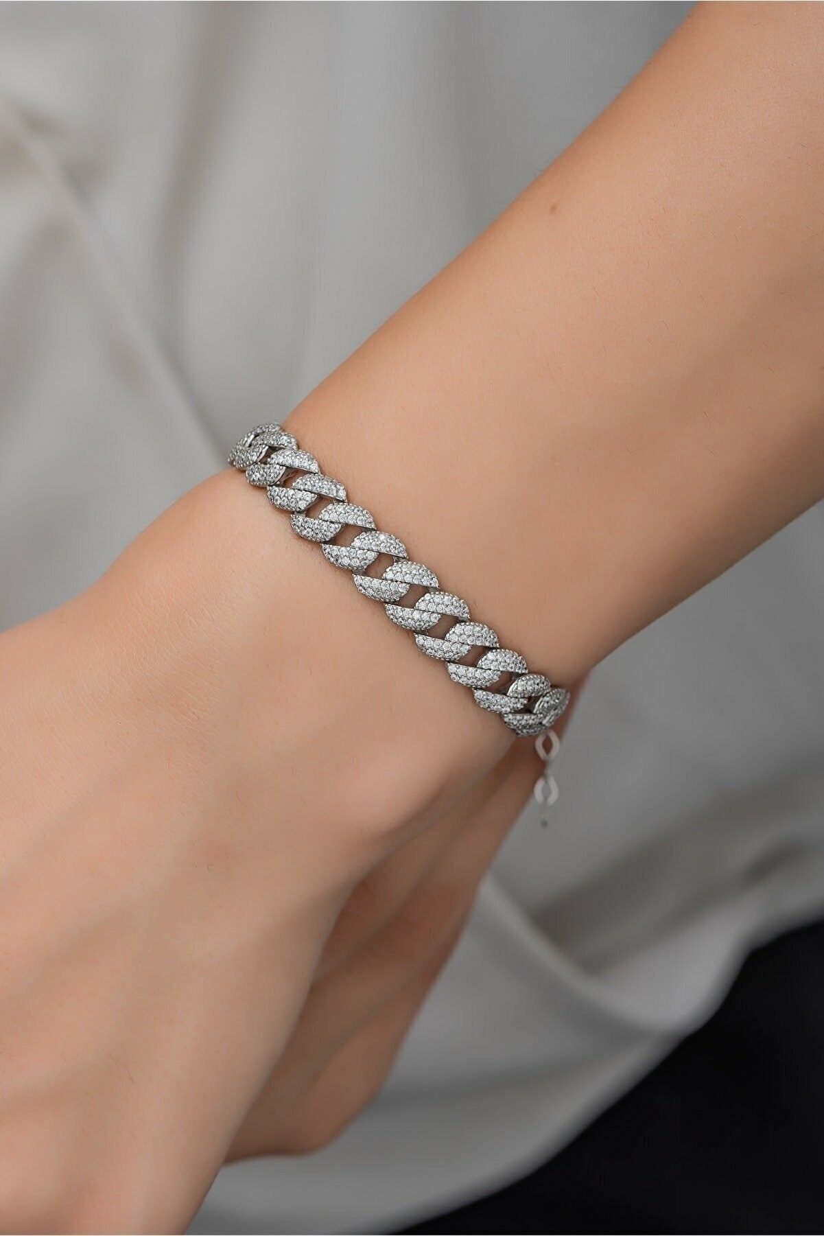 Iced Out Bracelet, Thick Cuban Link Chain Bracelet, Diamond Bracelet ,CZ Bracelet, Cubic Zirconia Bracelet, Stacking Bracelets, 925 Silver