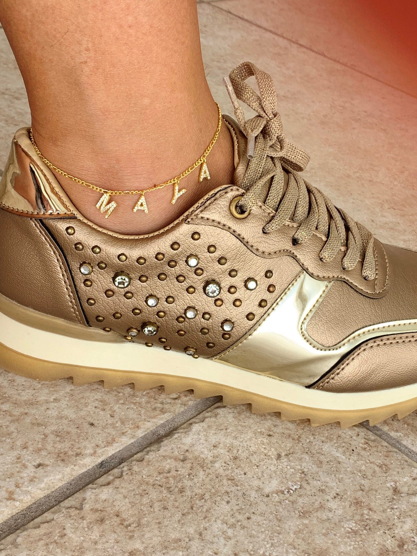 Gold Diamond Name Anklet, Letter Anklet, Initial Anklet Bracelet, Bell Anklet, Gemstone Anklet, Summer gift, Personalized Gift for Her, 925