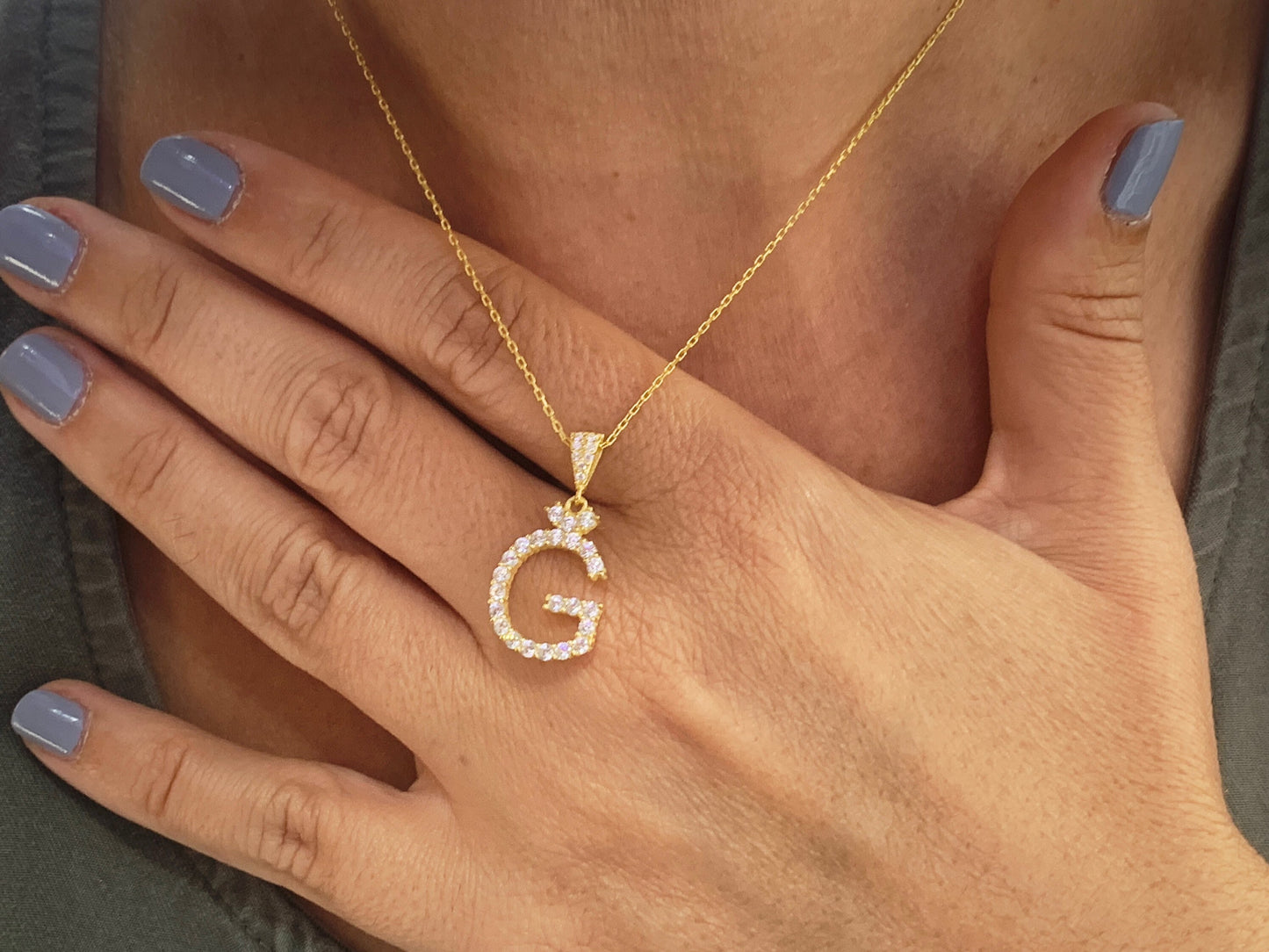 Big Letter Pendant Necklace, Large Initial Necklace, CZ Gemstone, Personalized Gifts, Layering Necklace, Statement Necklace, Letter Jewelry