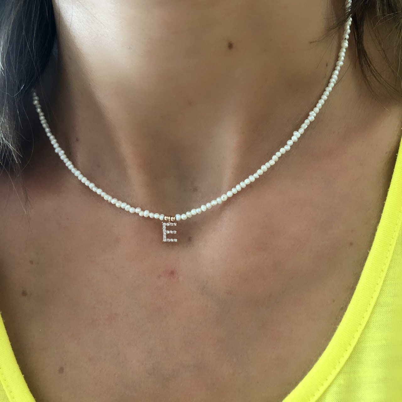 Pearl Initial Letter Necklace Personalized Baby Baroque Pearl Small Pearl Letter Charm Necklace Choker CZ Initials Custom Name Necklace
