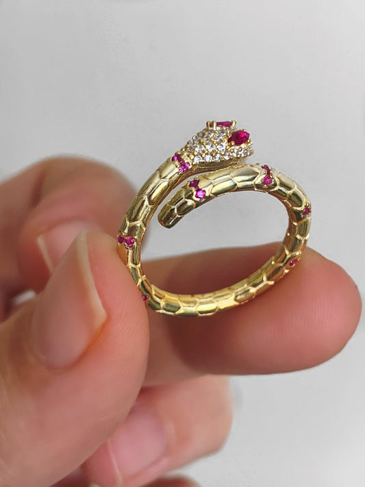 Open Snake Ring, Gemstone CZ Ring, Dainty Gold Ring, Spiral Snake Ring, Wrap Ring, Serpent Ring, Snake Jewelry, Adjustable Statement Ring