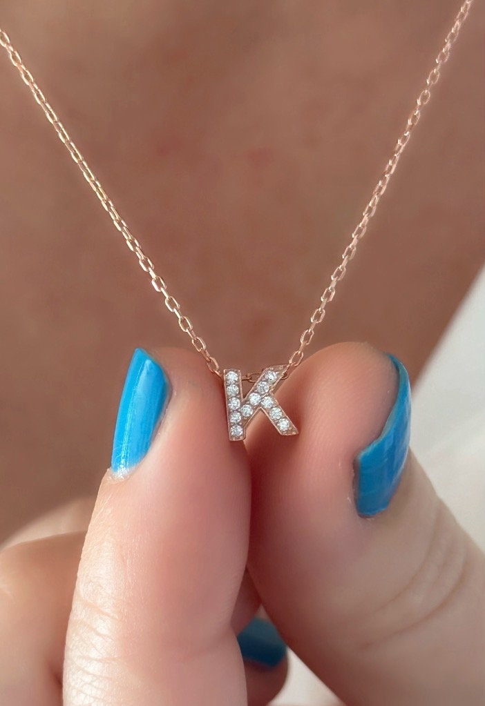 Pave Letter Necklace with CZ Diamonds, Cute Initial Necklace, Personalized Gifts, Statement Necklace, Minimal Jewelry, 925 Sterling Silver