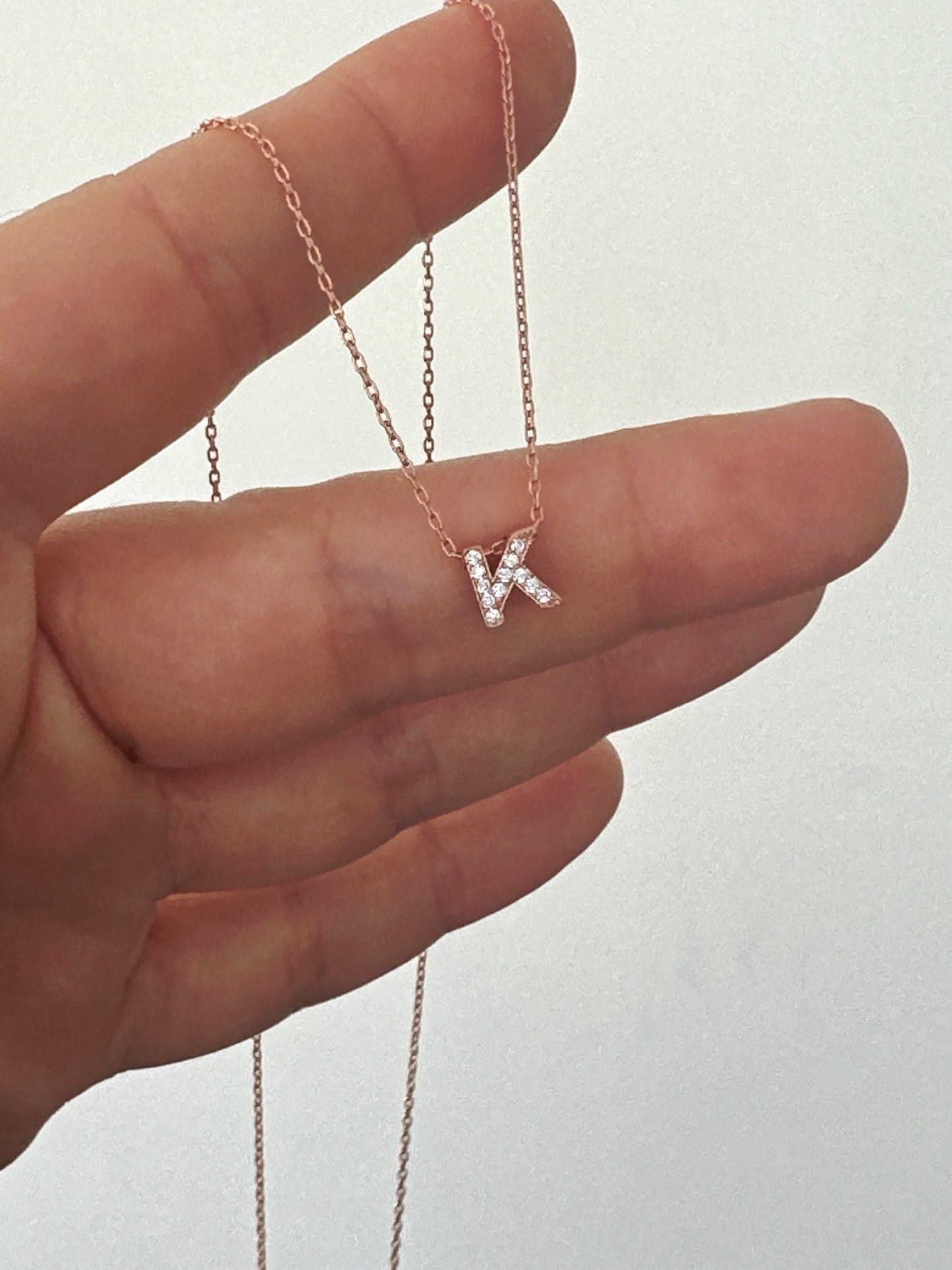Pave Letter Necklace with CZ Diamonds, Cute Initial Necklace, Personalized Gifts, Statement Necklace, Minimal Jewelry, 925 Sterling Silver