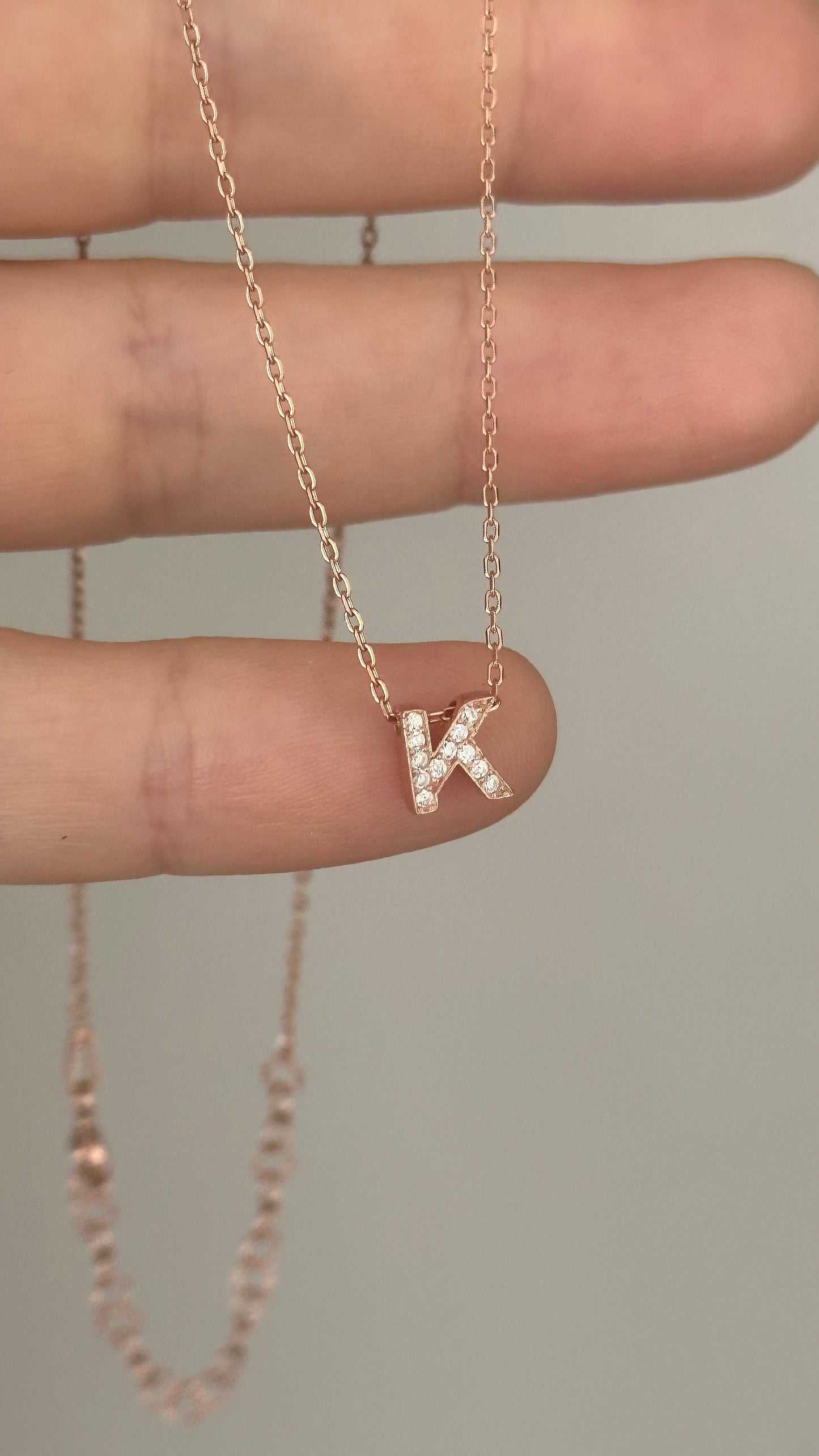 Pave Letter Necklace with CZ Diamonds, Cute Initial Necklace, Personalized Gifts, Statement Necklace, Minimal Jewelry, 925 Sterling Silver