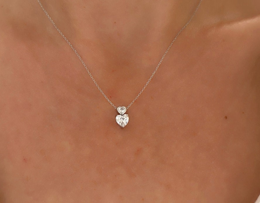 Crystal Heart Necklace, Diamond necklace, Minimalist Everyday Necklace, CZ Necklace, Cubic Zirconia Gemstone, Gift for her, Layering Jewelry