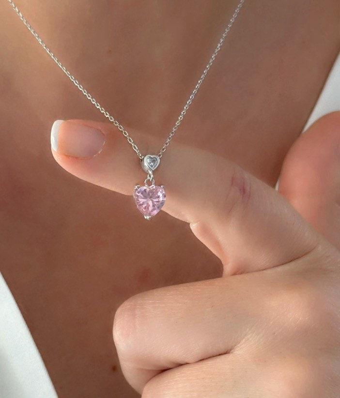 Crystal Heart Necklace, Diamond Necklace, Princess Necklace, Minimalist Necklace, CZ Necklace,  Christmas Gift for her, Layering Jewelry