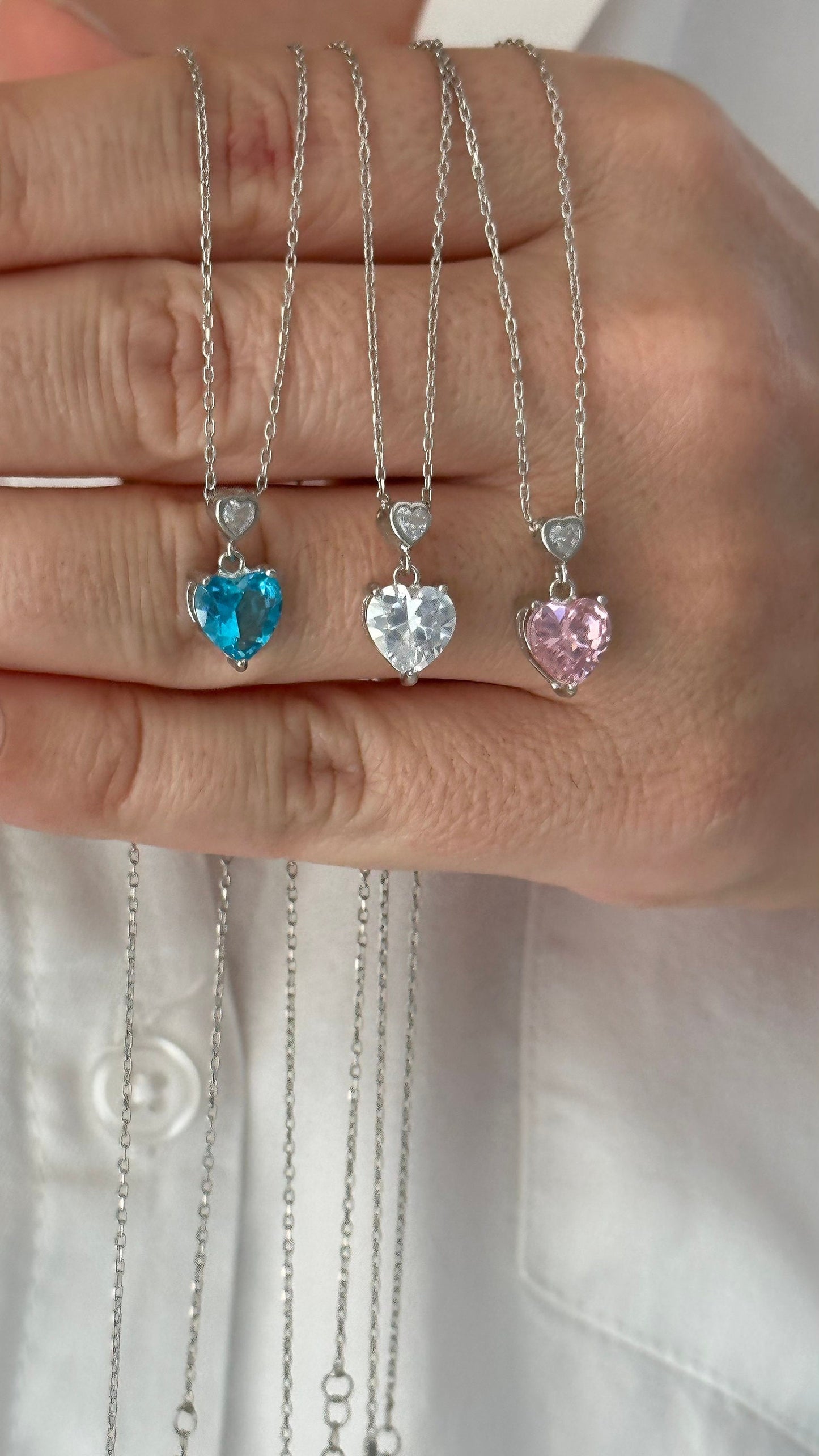 Crystal Heart Necklace, Diamond Necklace, Princess Necklace, Minimalist Necklace, CZ Necklace,  Christmas Gift for her, Layering Jewelry