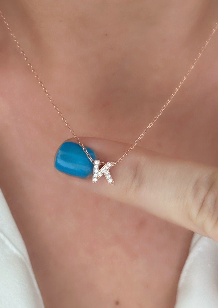 Pave Letter Necklace with CZ Diamonds, Cute Initial Necklace, Personalized Gifts, Statement Necklace, Minimal Jewelry, 925 Sterling Silver