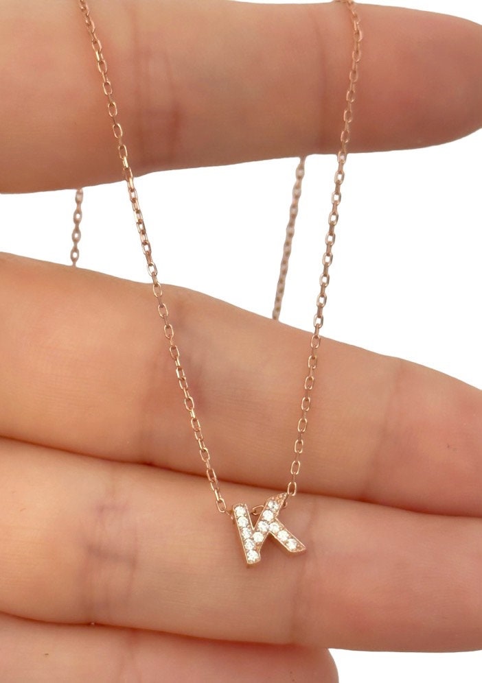 Pave Letter Necklace with CZ Diamonds, Cute Initial Necklace, Personalized Gifts, Statement Necklace, Minimal Jewelry, 925 Sterling Silver