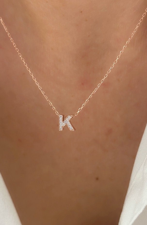 Pave Letter Necklace with CZ Diamonds, Cute Initial Necklace, Personalized Gifts, Statement Necklace, Minimal Jewelry, 925 Sterling Silver