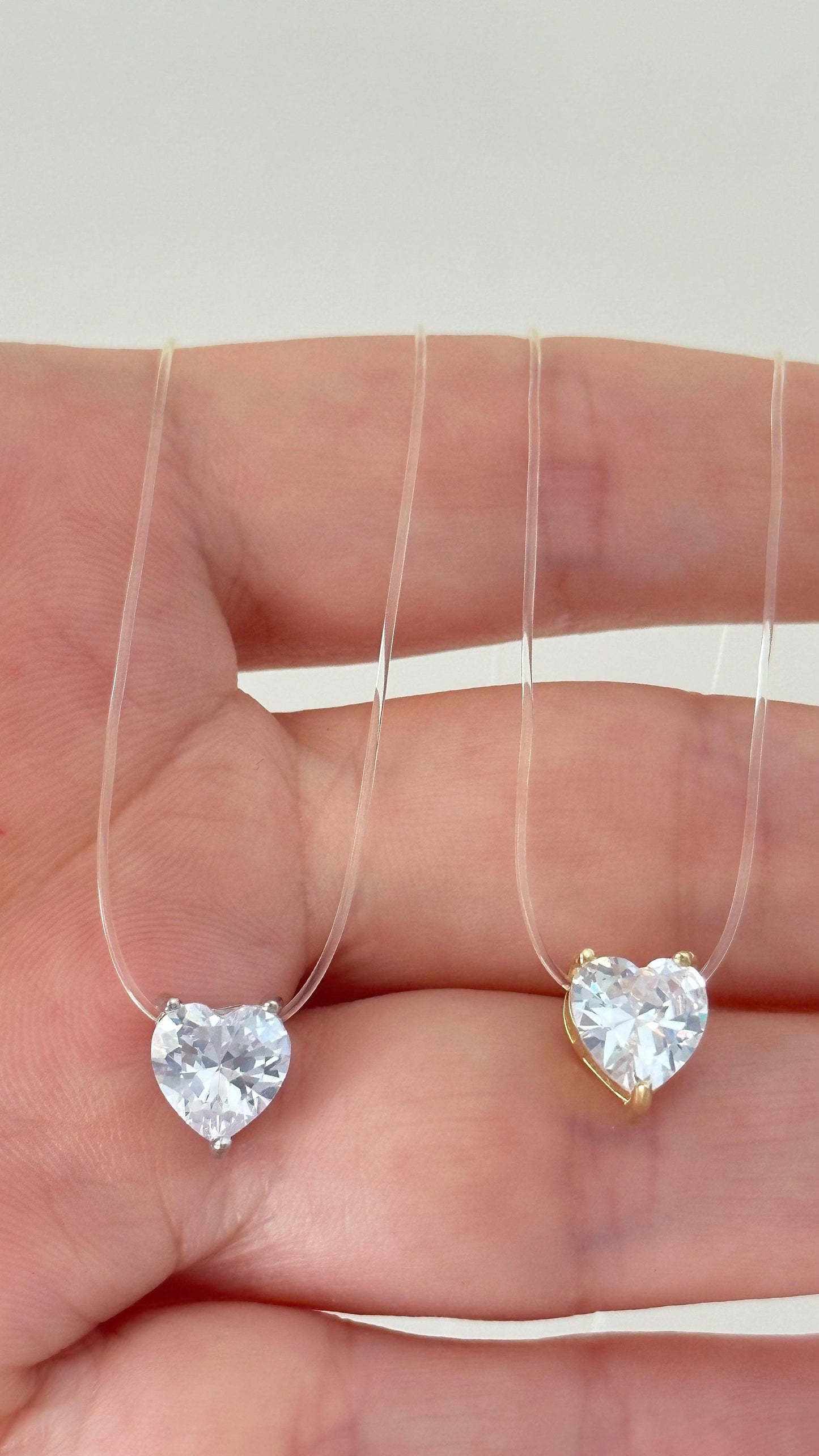Princess Diamond Necklace, Invisible Necklace with Crystal Heart, Illusion Necklace, Floating Heart Necklace, CZ Necklace, Minimalist