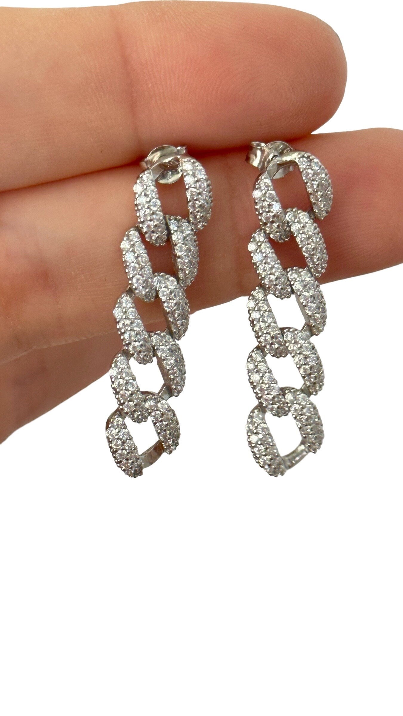 Thick Cuban Chain Earrings, Chunky Chain Earrings, Drop Studs, earrings dangle , Long Earring, CZ Earring, Gold Silver Rose gold Jewelry