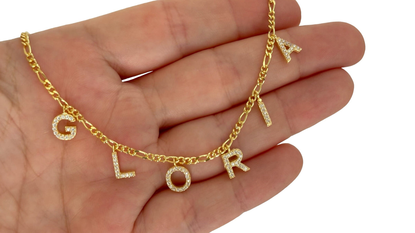 Pave Letter Necklace, Personalized Name Necklace, CZ Letter Necklace, Dangle Name Necklace, Pave Initial Necklace, Personalized Gift for Her