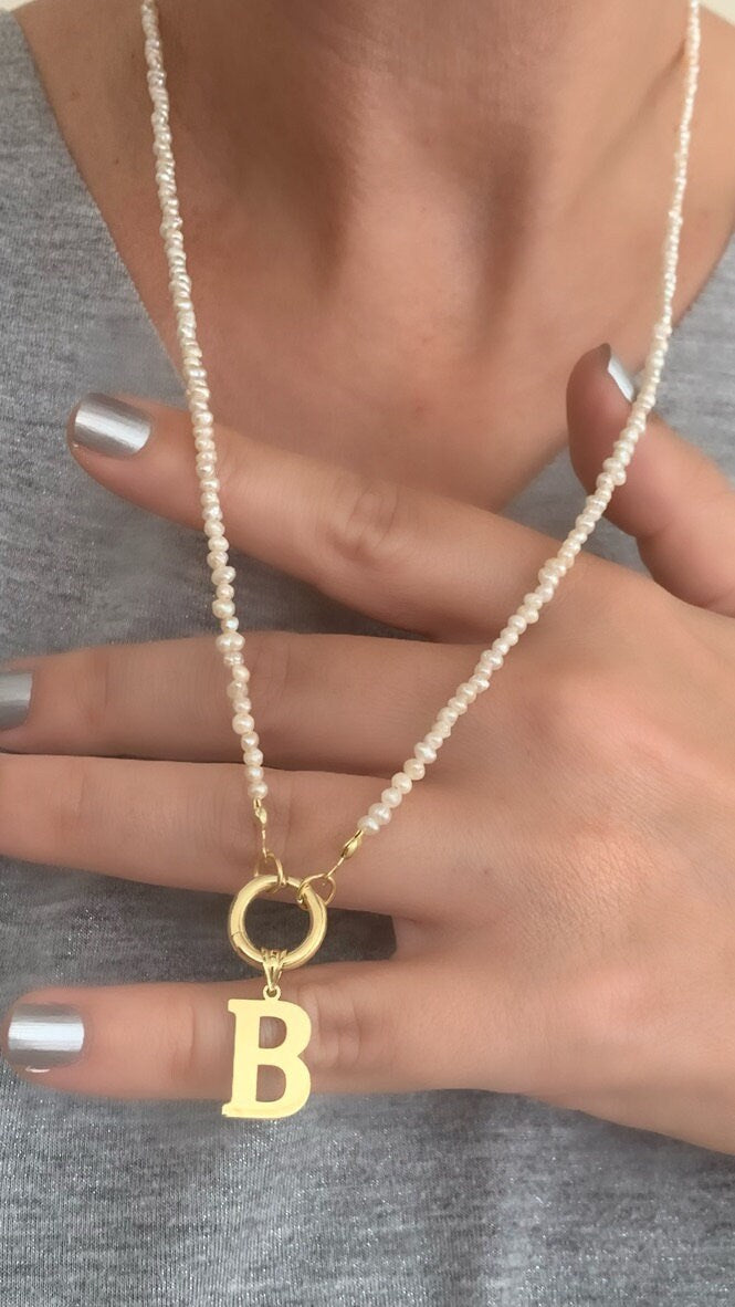 Tiny Pearl Necklace, Initial Pearl Necklace, Pearl Chain Choker, Personalized Pearl Necklace, Custom Pearl Necklace, Personalized gift, 925