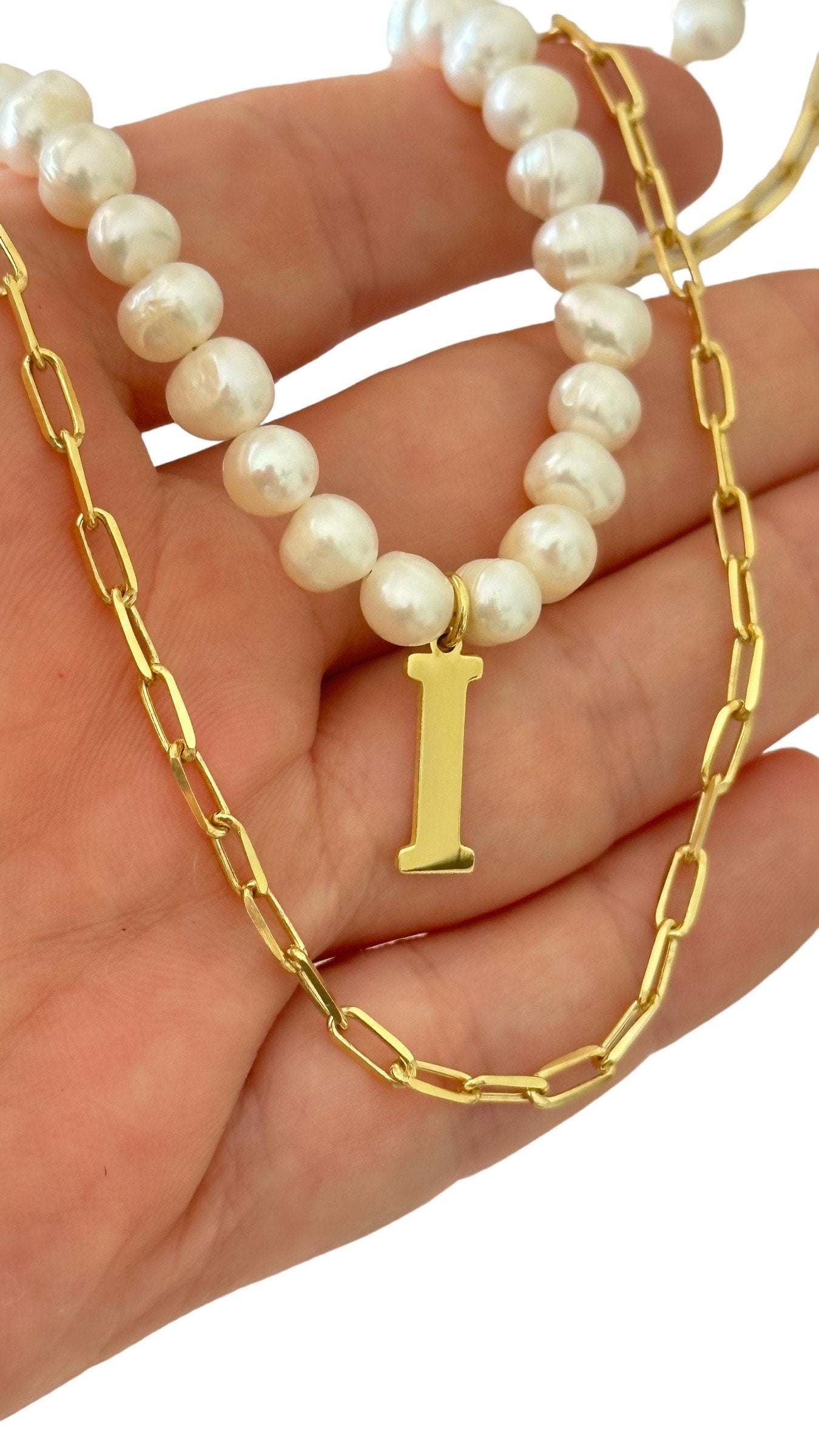 Layered Pearl Necklace, Initial Pearl Necklace, Multi Strand Pearl Letter Necklace, Pearl Name Necklace, Personalized gift, Custom Jewelry