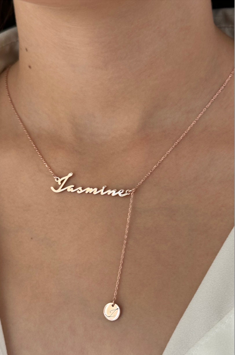 Double Name Necklace, Drop Initial Necklace, Two Name Necklace, Custom Mother's Day gift, Personalized Necklace, Personalized Gifts for Mom