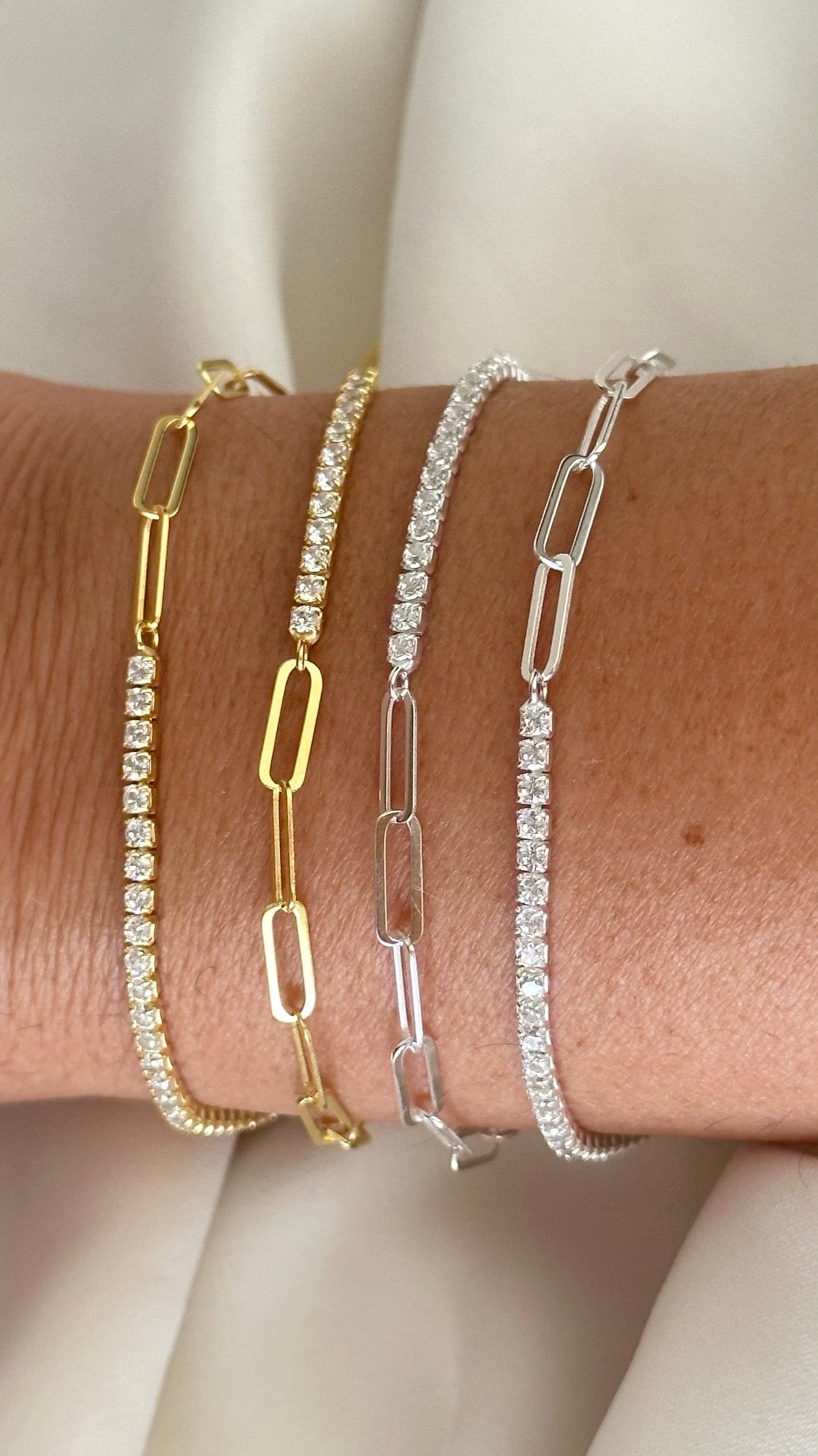 Half tennis half paperclip bracelet, CZ Tennis Bracelet, Diamond Bracelet, Link Chain Bracelet, Tennis Jewelry, 925 Silver, Gift for her