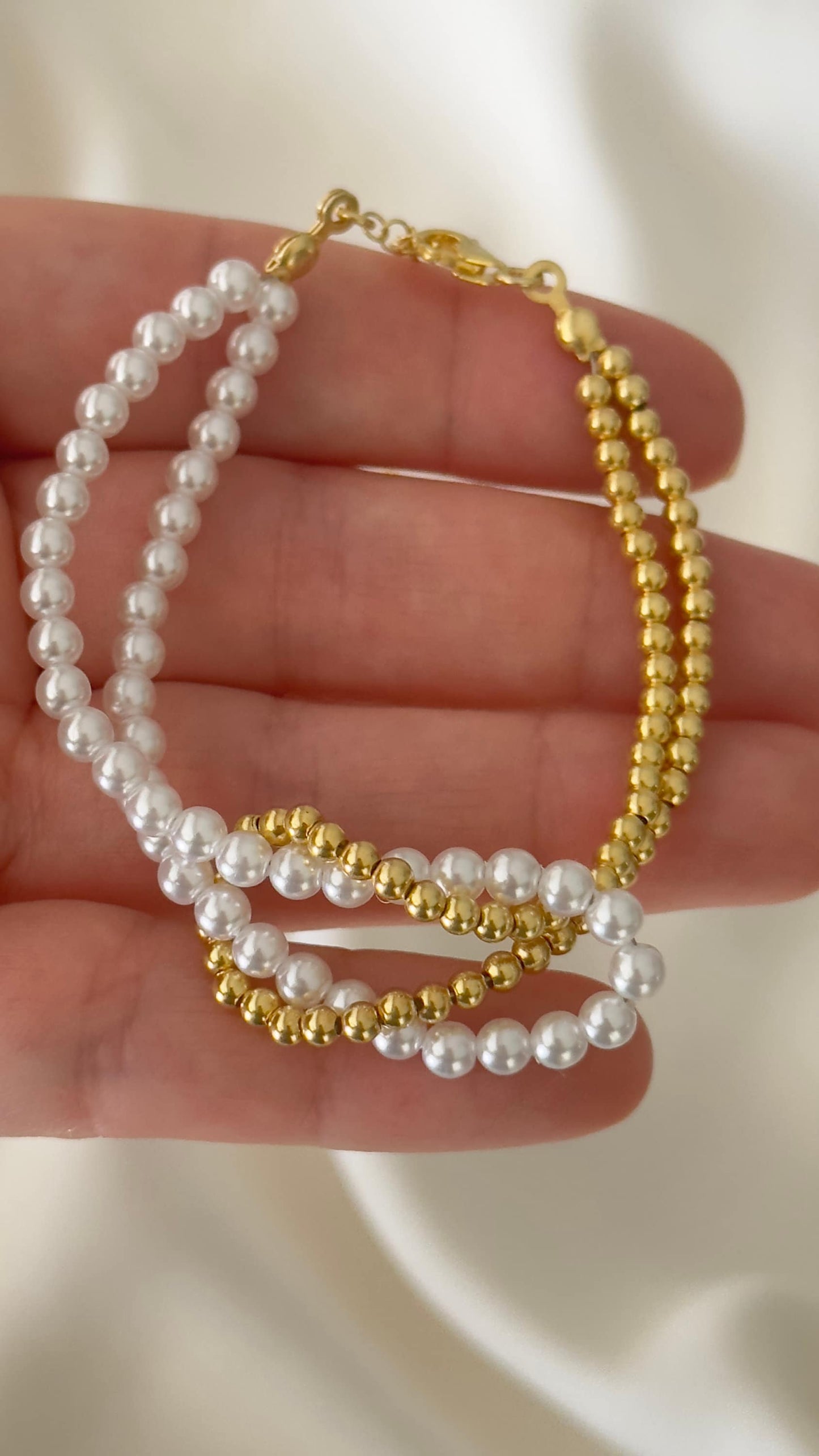Half Pearl Half Chain Bracelet, Pearl Knot Bracelet, Ball Chain Bracelet, Gift for her, Woman Half and Half Bracelet, Pearl Jewelry