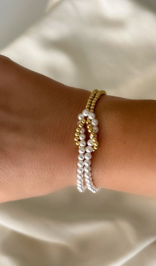 Half Pearl Half Chain Bracelet, Pearl Knot Bracelet, Ball Chain Bracelet, Gift for her, Woman Half and Half Bracelet, Pearl Jewelry