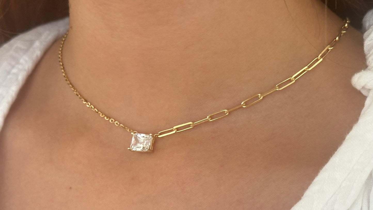 Baguette Necklace Crystal Diamond Shiny Zirconia Rectangle Stone Emerald Cut Pendant Necklace Layering Gift for her Baguette Jewelry 925