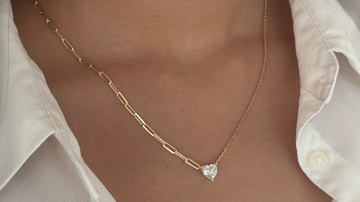 Heart Diamond Solitaire Necklace,  Heart Shaped Moissanite Diamond Pendant Necklace, Layering Necklace, Gift for Her, 925 Sterling Silver
